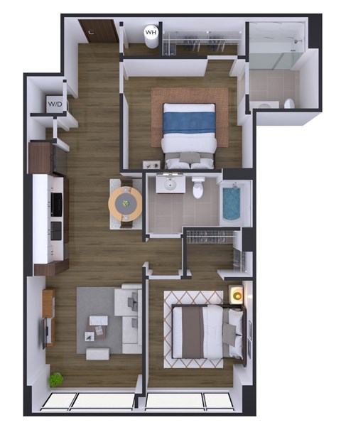 Floor plan for 2 beds, 2 baths, 813 sqft